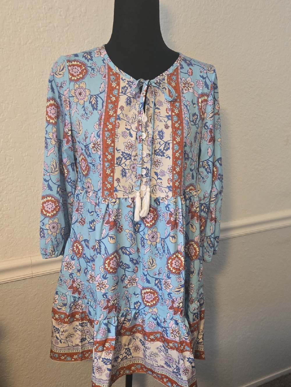 YNS Generic Light Blue Floral Boho Tunic Dress